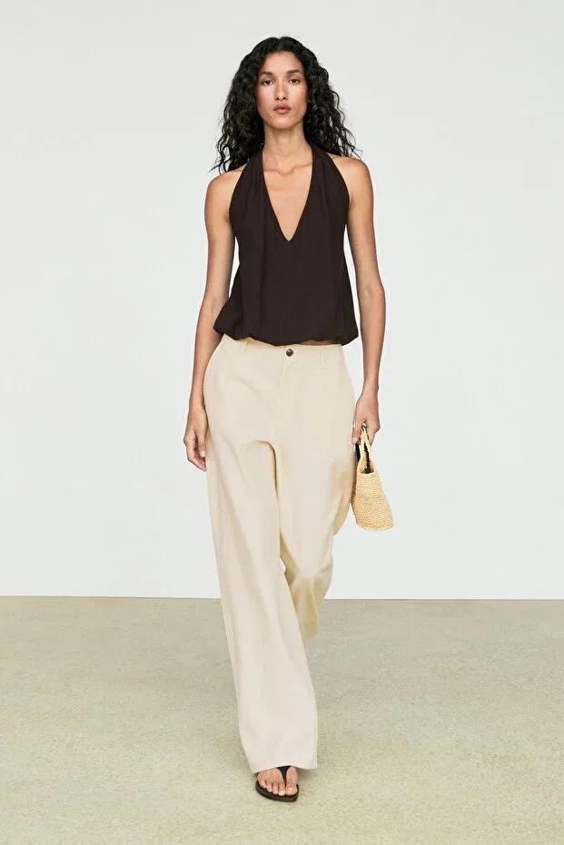 Женские брюки льняные свободного кроя Massimo Dutti, Washed