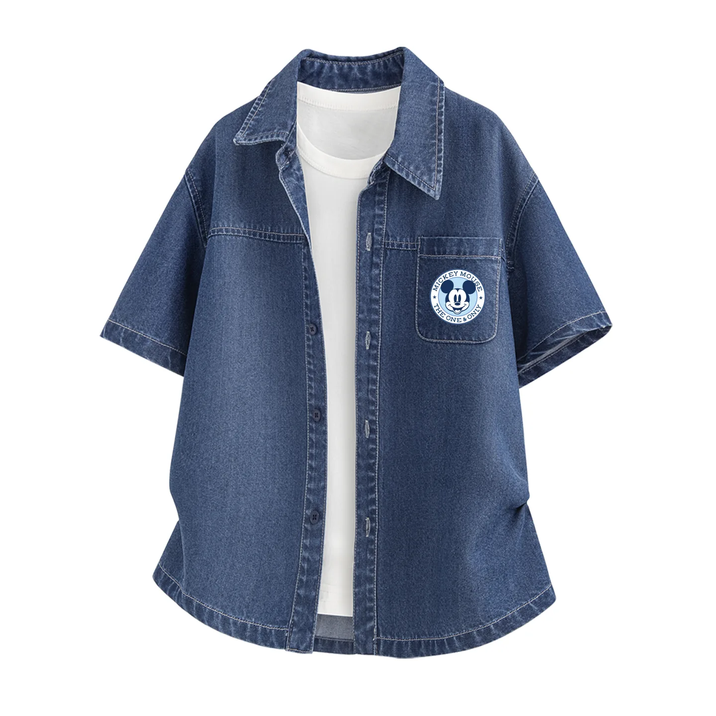 Детская джинсовая рубашка с круглым вырезом Disney, Di Round Logo Mickey K Denim Blue