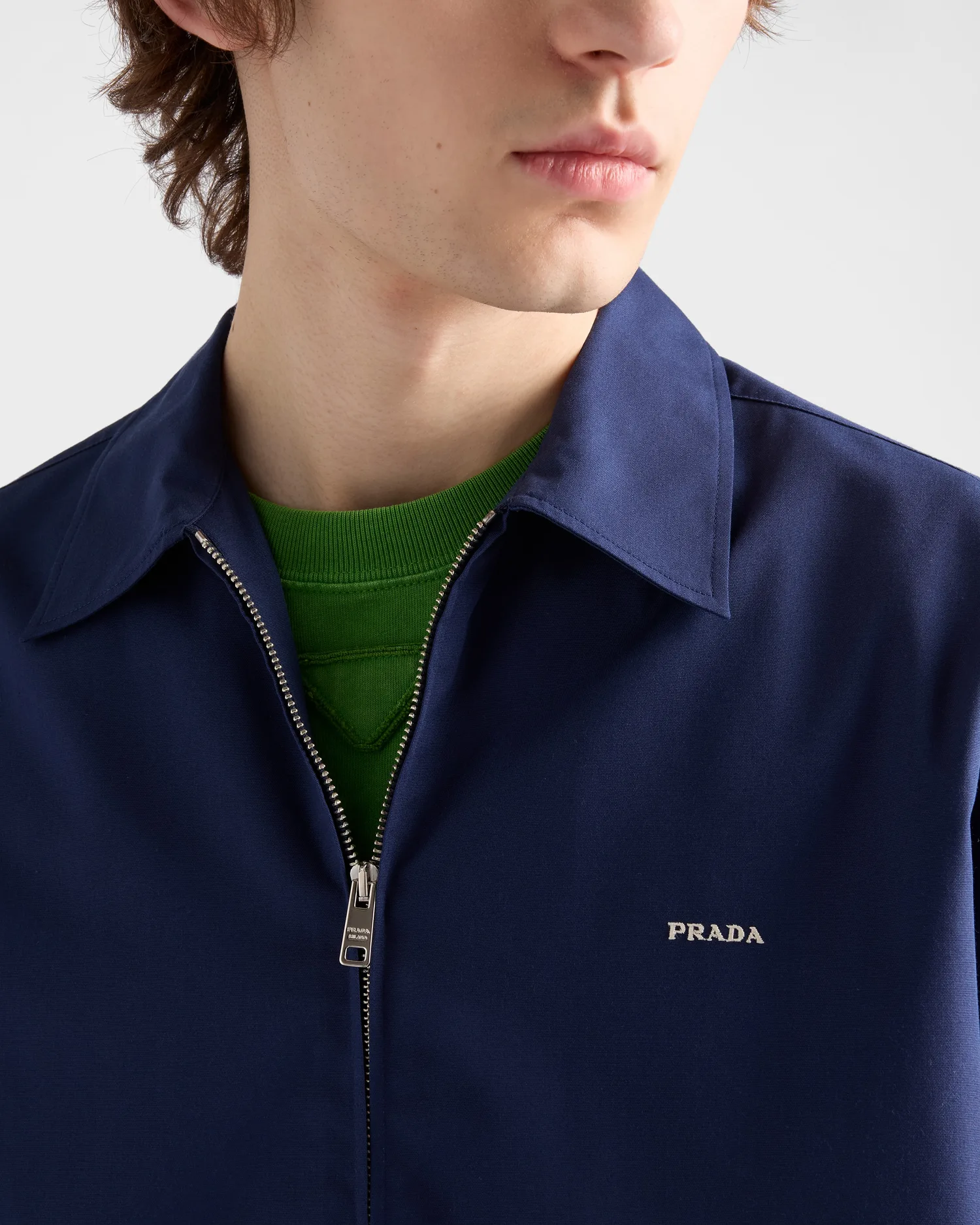 Рубашка из технического хлопка с короткими рукавами Prada, синий — фото 4