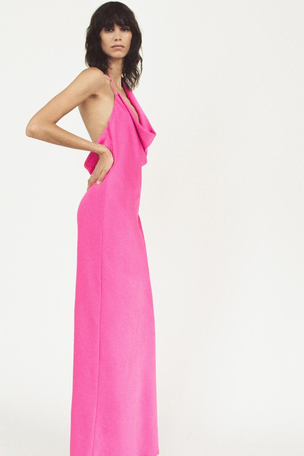 Асимметричное атласное платье ZARA, розовый