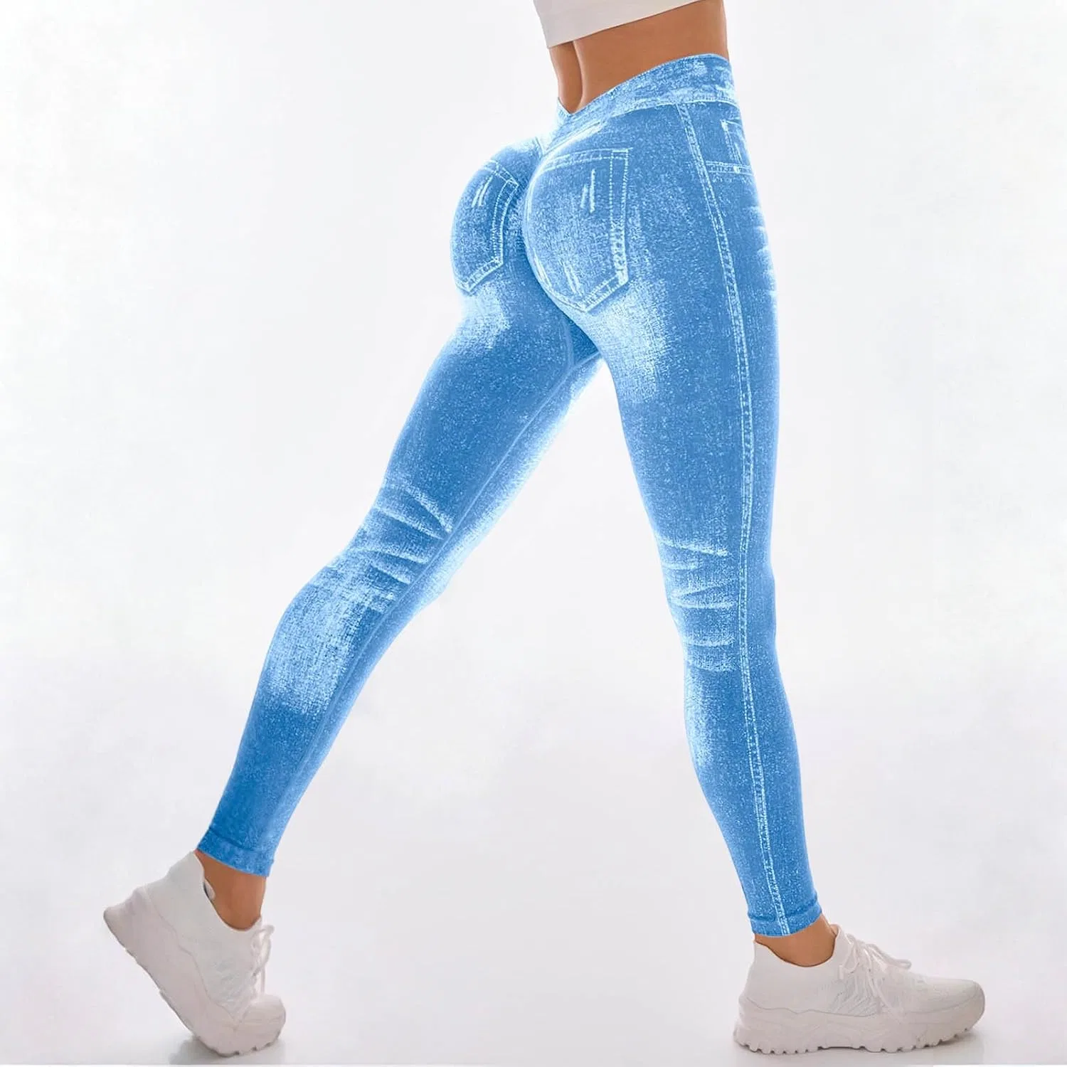 Джинсы зауженные для йоги, высокие, Light Blue — фото 2