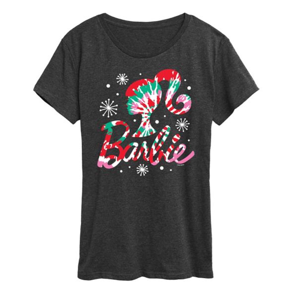 

Женская праздничная футболка с принтом тай-дай и логотипом Barbie, серый