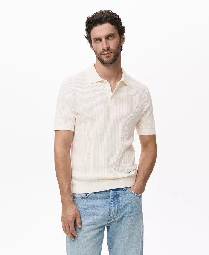 

Мужская поло с ребристым трикотажем Mango, белый