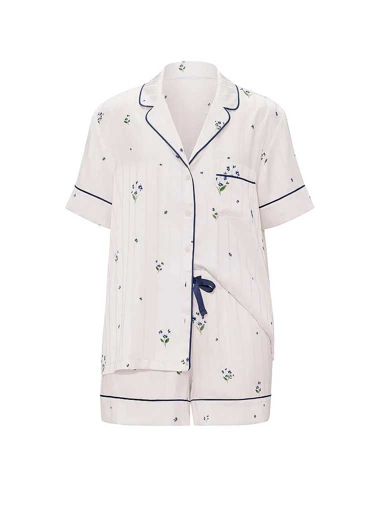 Фирменный атласный короткий пижамный комплект Victoria'S Secret, Signature Satin Coconut White Floral — фото 3