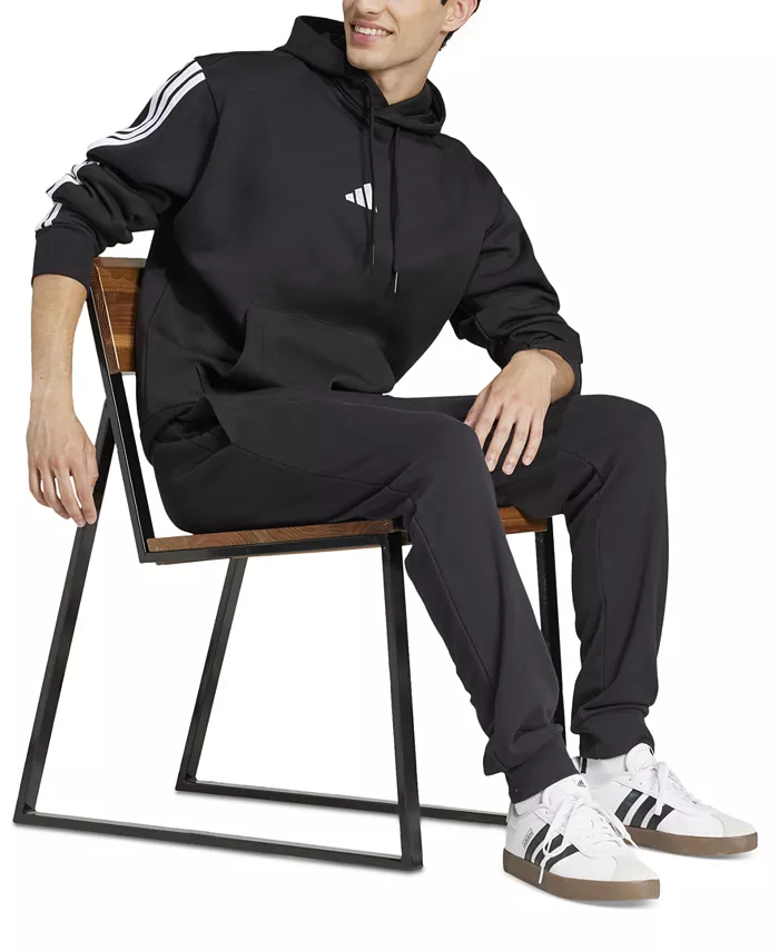 Мужская базовая толстовка с капюшоном из флиса с тремя полосками Adidas, черный — фото 3