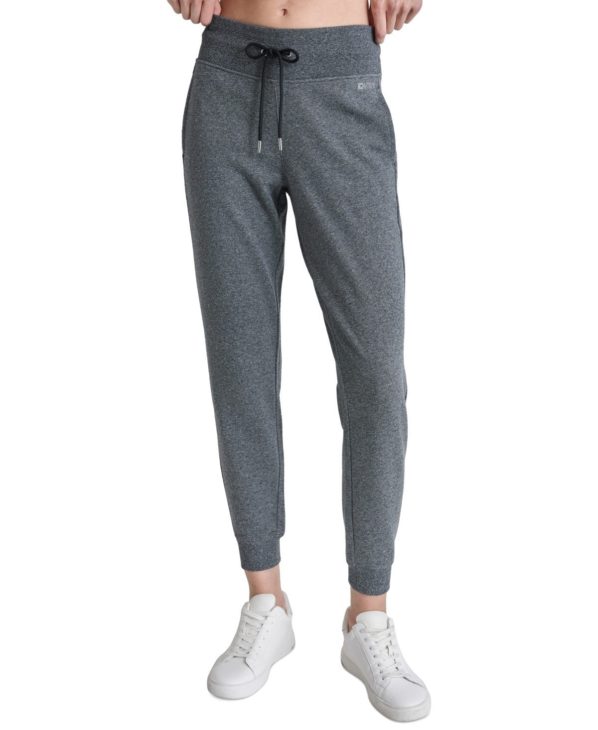 

Женские флисовые спортивные штаны DKNY Jogger, черные, с меланжевым логотипом и шнурком, FTS620 Dkny, черный