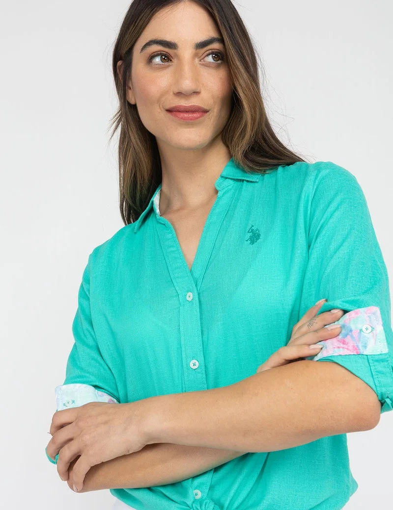 Женская рубашка U.S. Polo Assn. Water Floral Linen Roll Sleeve, бирюзовый — фото 4