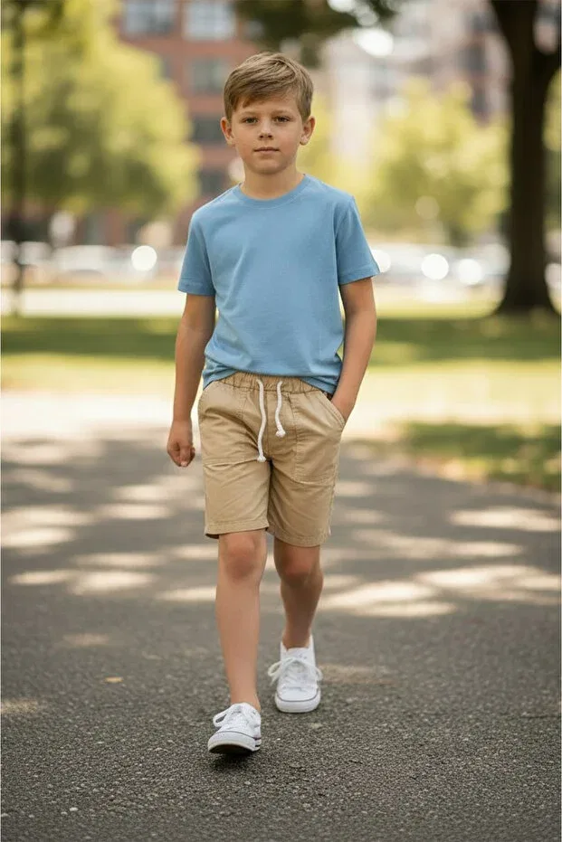 Детские шорты для мальчиков льняные Basics Poozkids, Beige — фото 4