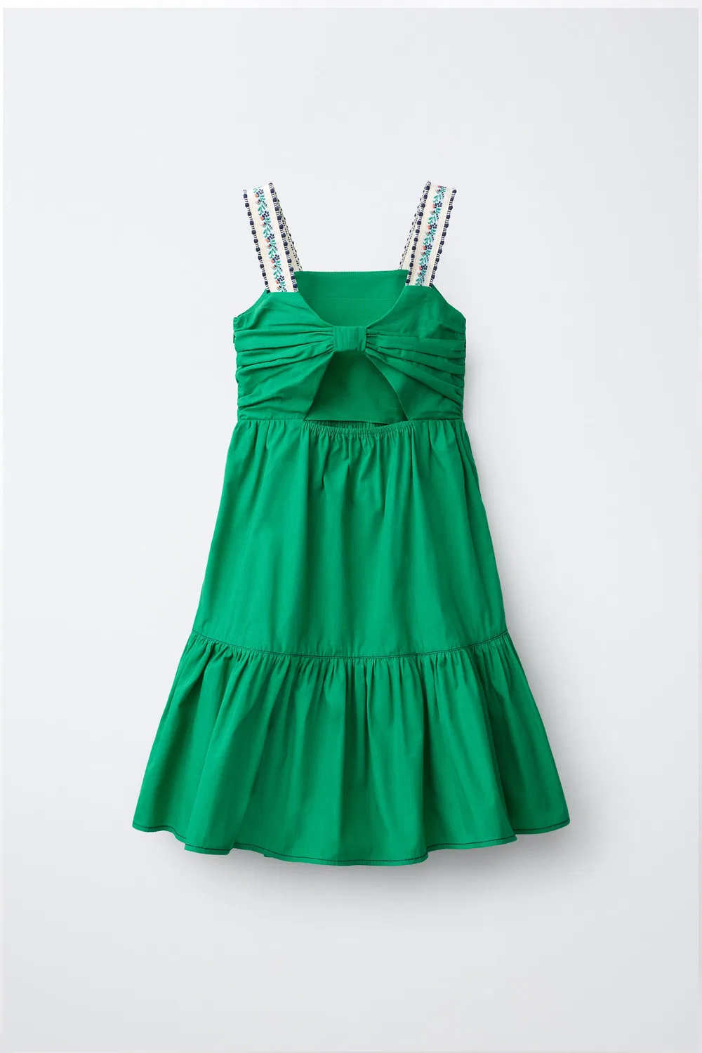 Платье из поплина с вышитыми бретелями ZARA, Green — фото 2