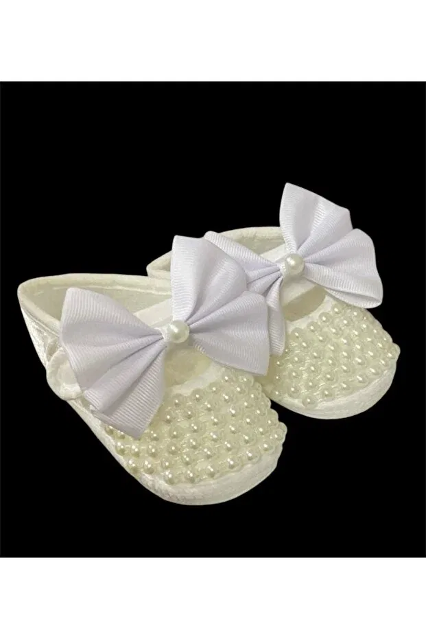 Детские пинетки для девочек с блестящими жемчужинами Massaltay, White