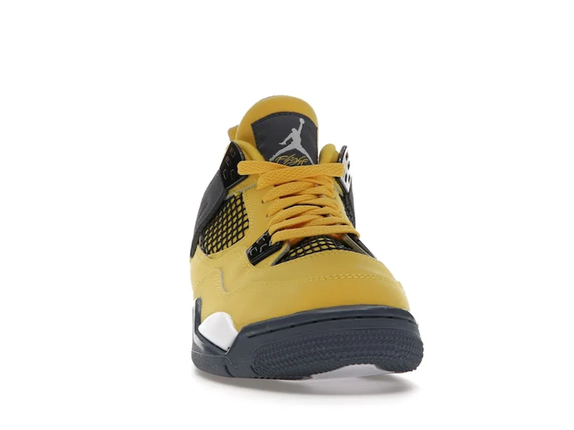 Детские кроссовки для мальчиков с высокой посадкой Jordan 4 Retro Lightning Jordan, Tour Yellow/White-Dark Blue Grey — фото 2