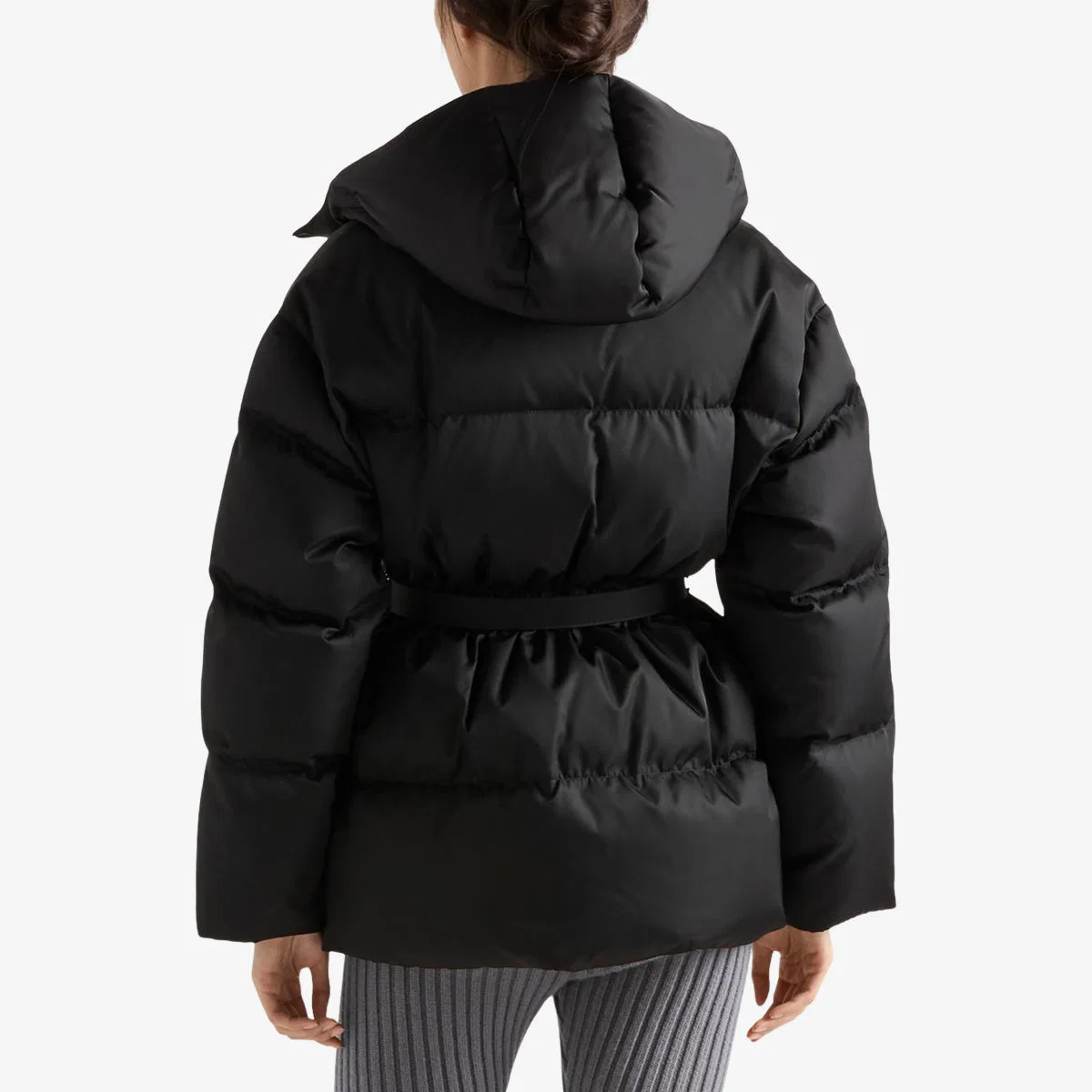 Пуховая куртка с капюшоном из нейлона Re-nylon Prada, черный — фото 3