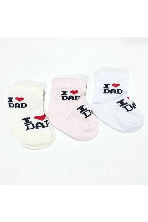 Детские носки для мальчиков хлопковые I Love Dad Pink Cream White 3 Baby Socks Bebegen, Multicolor