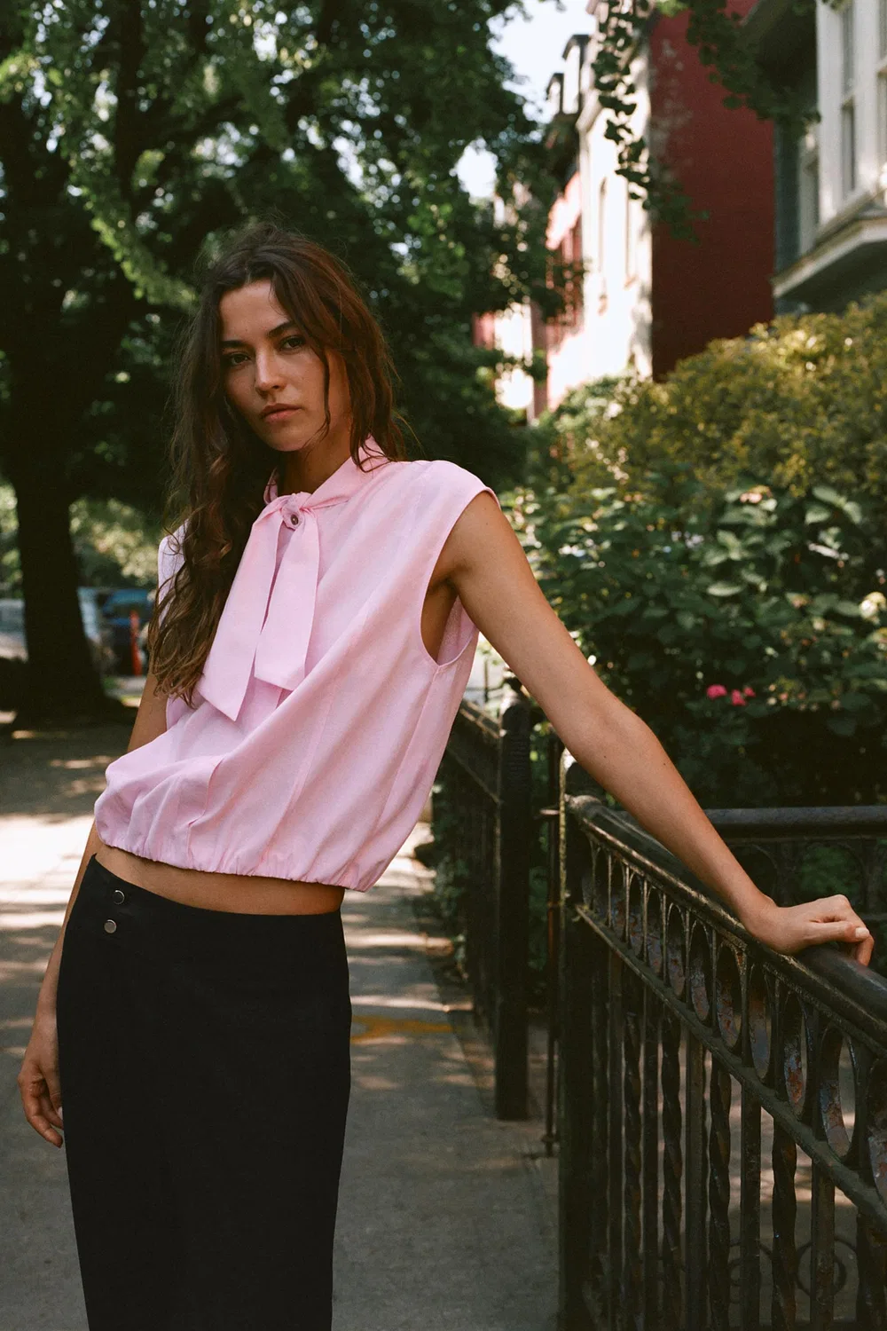 Блузка без рукавов с бантом ZARA, Pink — фото 3