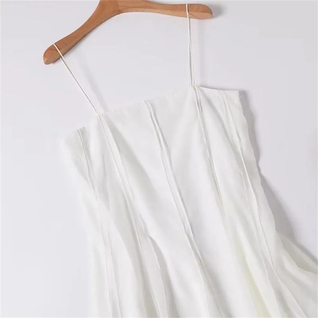 Женское летнее миди-платье A-line с бретельками-спагетти, White — фото 2
