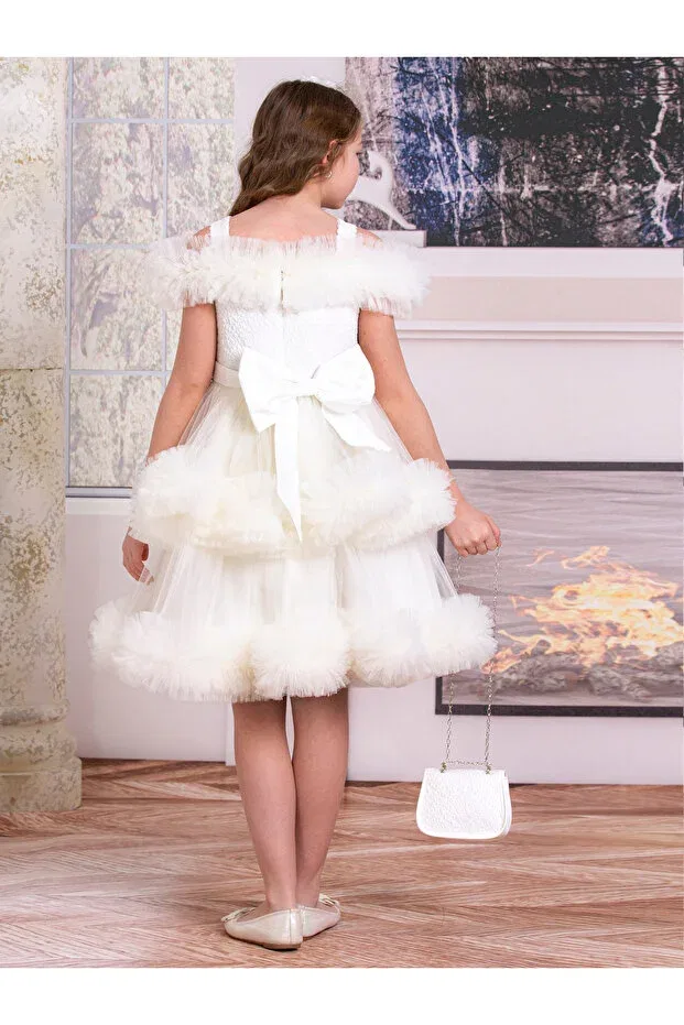 Детское платье из фатина для девочек без рукавов Süslü Pink Kids, White — фото 4