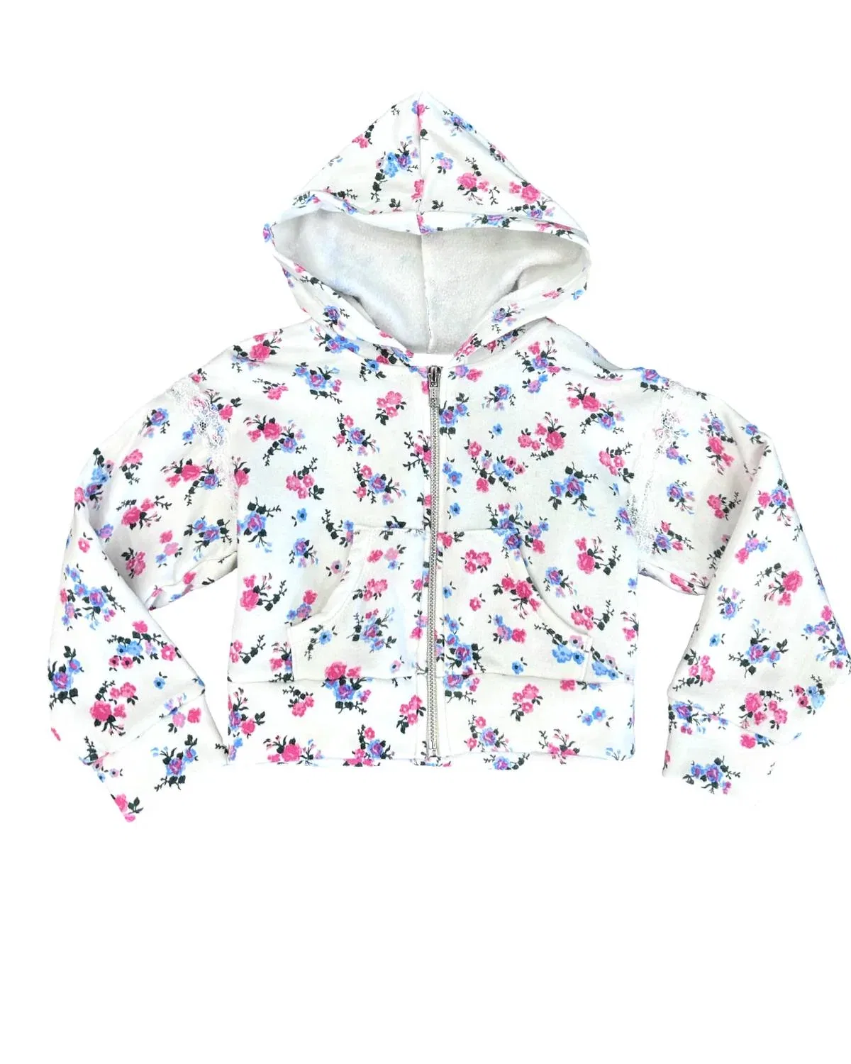 Детское худи на молнии с цветочным принтом White Floral flowers by zoe, White Floral
