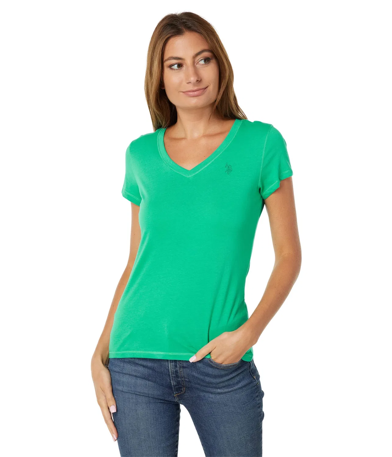 Женская футболка с коротким рукавом и V-образным вырезом U.S. POLO ASSN., Dark Green