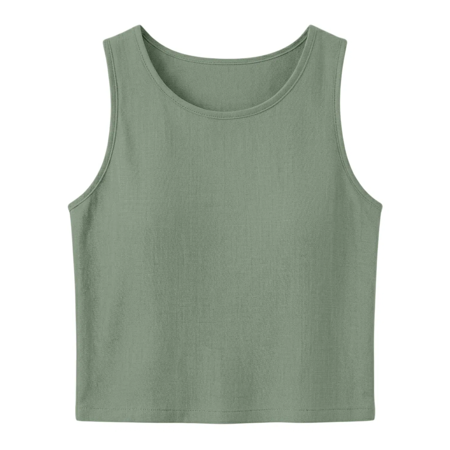 Женский топ без рукавов из хлопка и льна, Light Green 1 — фото 4