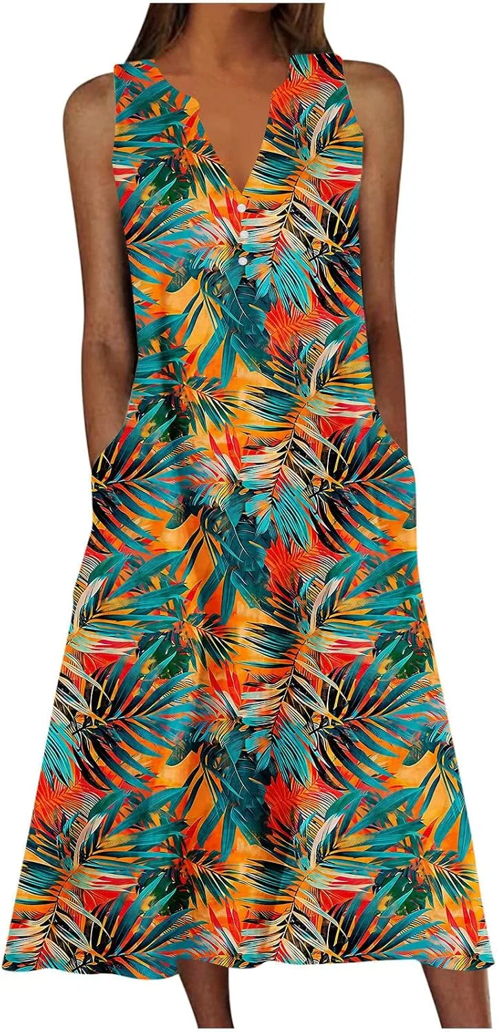 Женское пляжное платье с цветочным принтом A-line, Multicolor