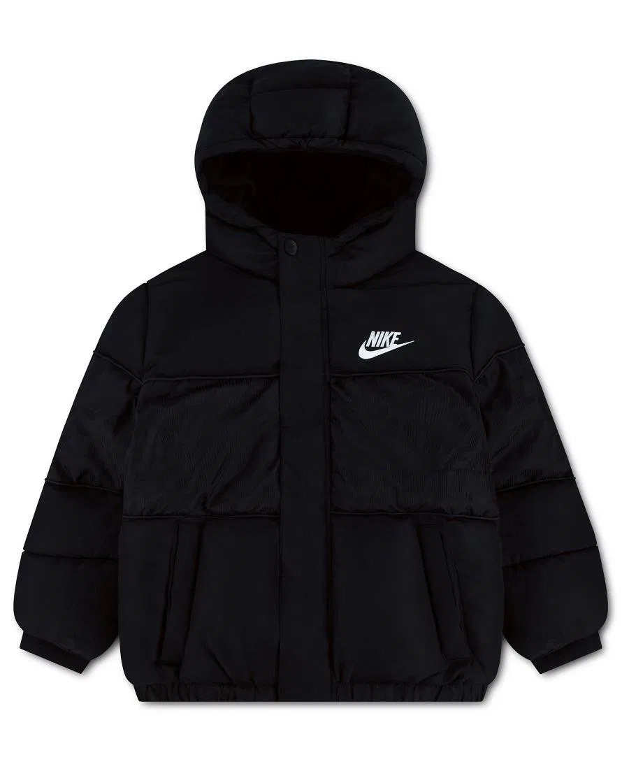 Детский пуховик с капюшоном Jacquard Logo Mixed Media Nike, Black