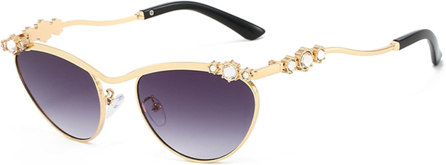 

Женские солнцезащитные очки с блестящими стразами, овальные солнцезащитные очки с бриллиантами, защита от УФ-излучения UV400, модные металлические очки bullabulling, Gold Gray