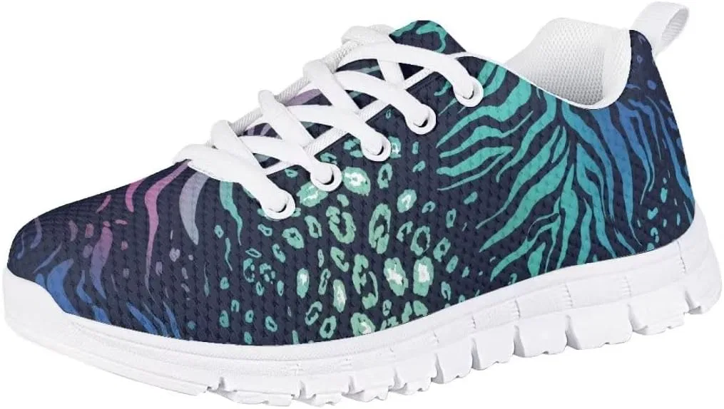 Детские кроссовки для девочек с принтом PinUp Angel Adorable Back to School Shoes PinUp Angel, Purple Green Zebra Leopard — фото 3