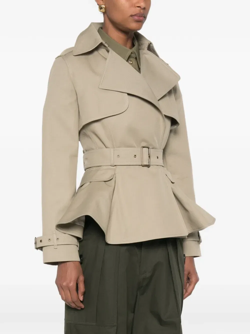 Куртка с баской и поясом Burberry, бежевый — фото 3