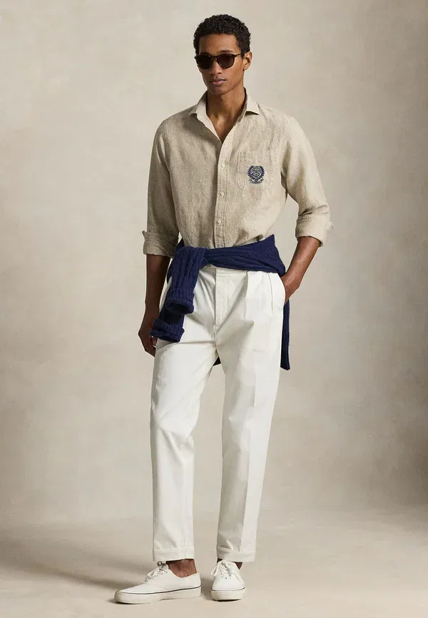 Рубашка из льна Polo Ralph Lauren, белый/хаки — фото 2