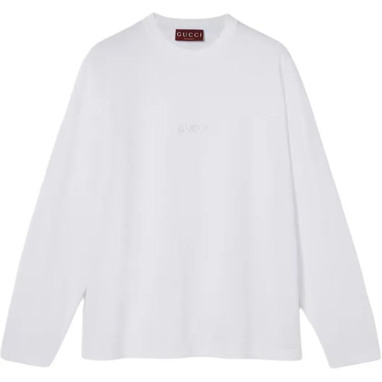 Мужская футболка с длинным рукавом из хлопкового джерси, White, GUCCI