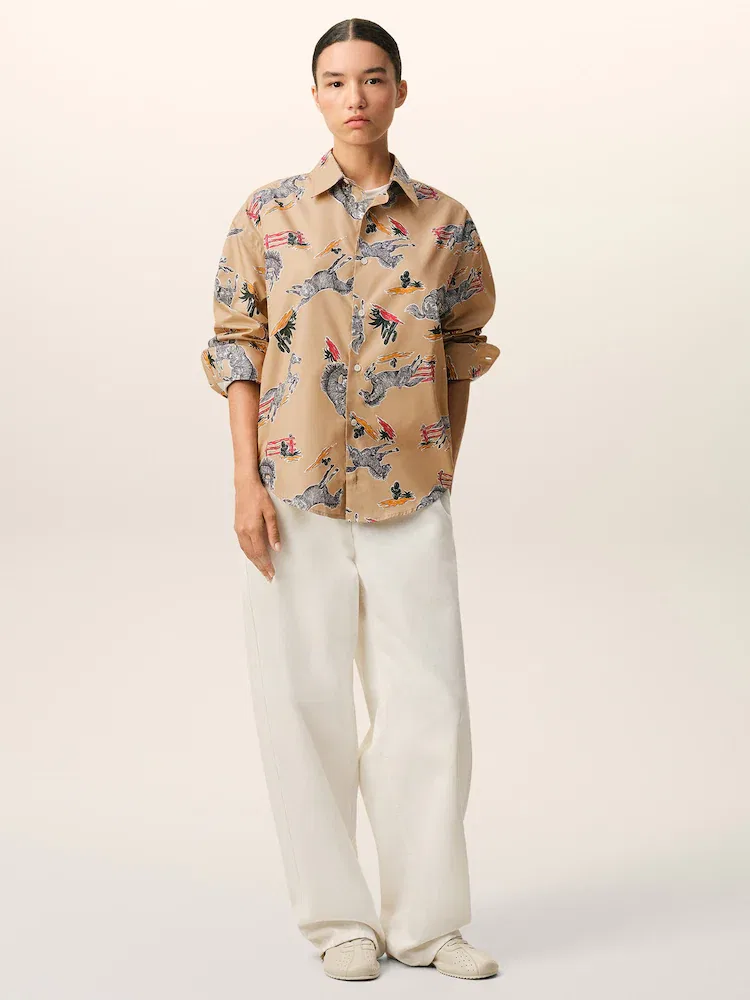 Рубашка с принтом Horse Print AMI PARIS, Beige