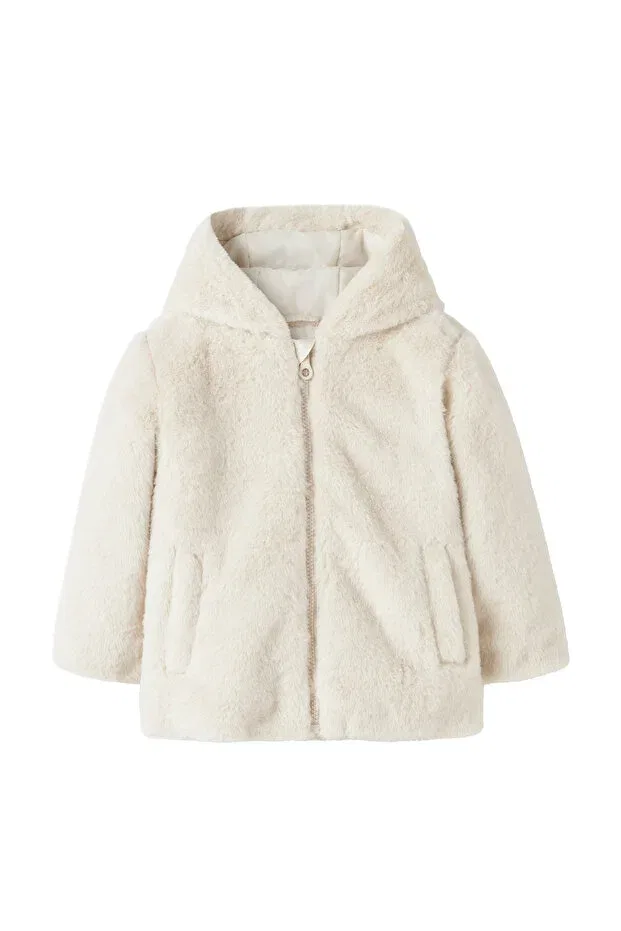 Детское пальто для девочек с капюшоном Name It, Cream-102408594