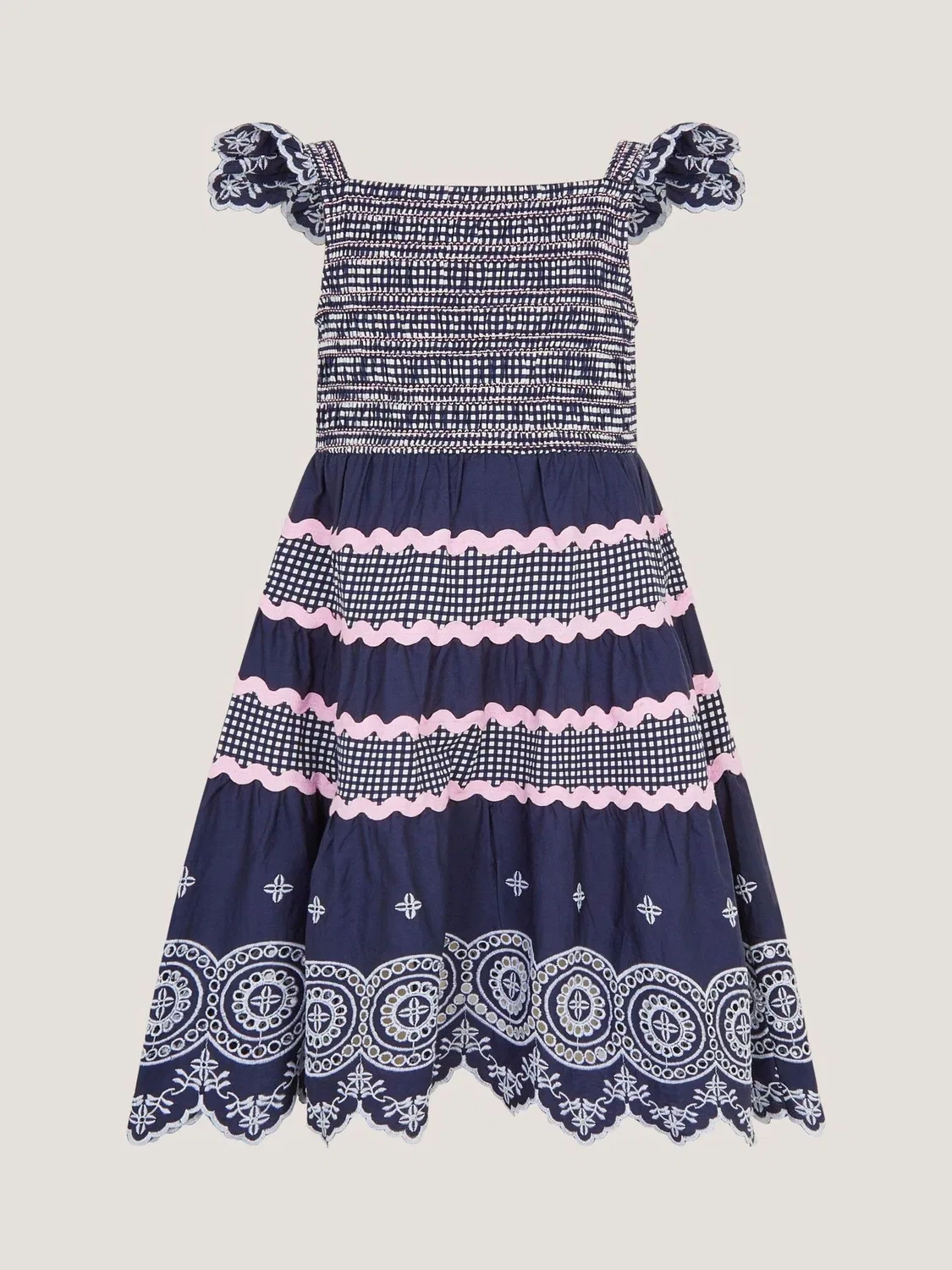 Платье с вышивкой Broderie Smocked Monsoon, синий