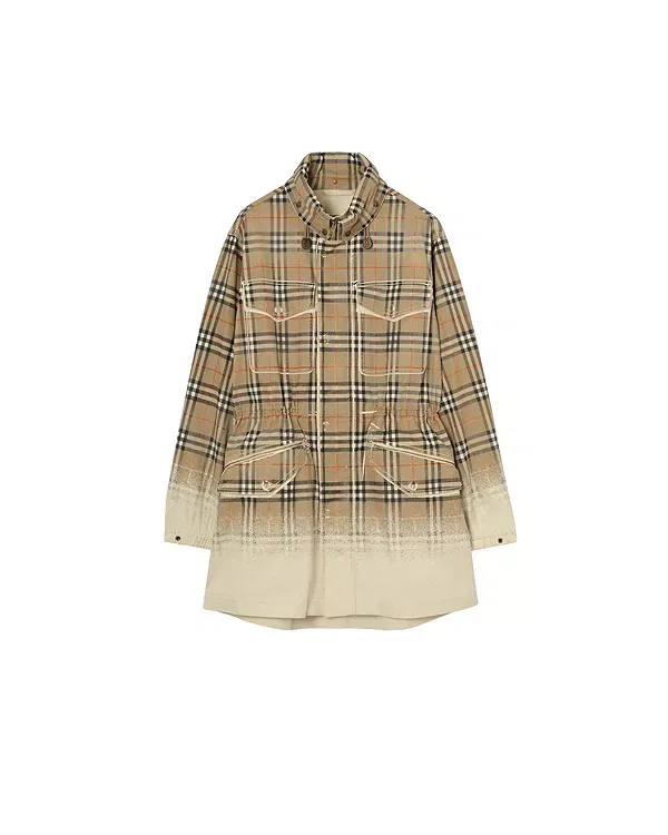 Мужское пальто с принтом Gradient Check Tropical Gabardine Parka Burberry, Taupe Beige — фото 2