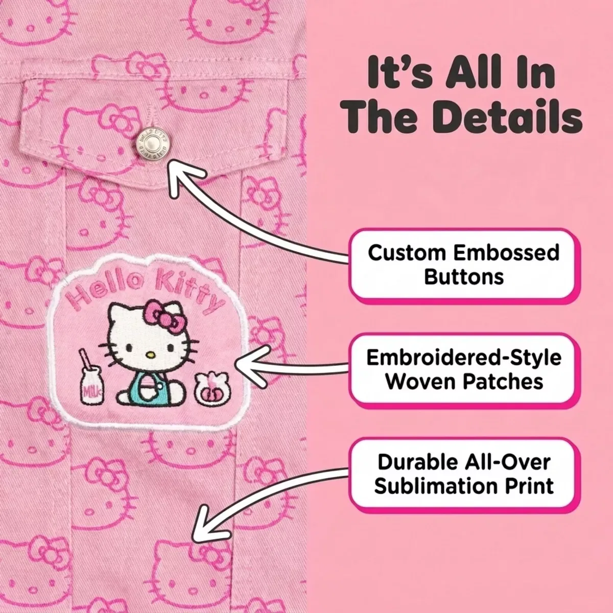 Детское джинсовое пальто для девочек с принтом Hello Kitty, Hello Kitty, Pink — фото 4
