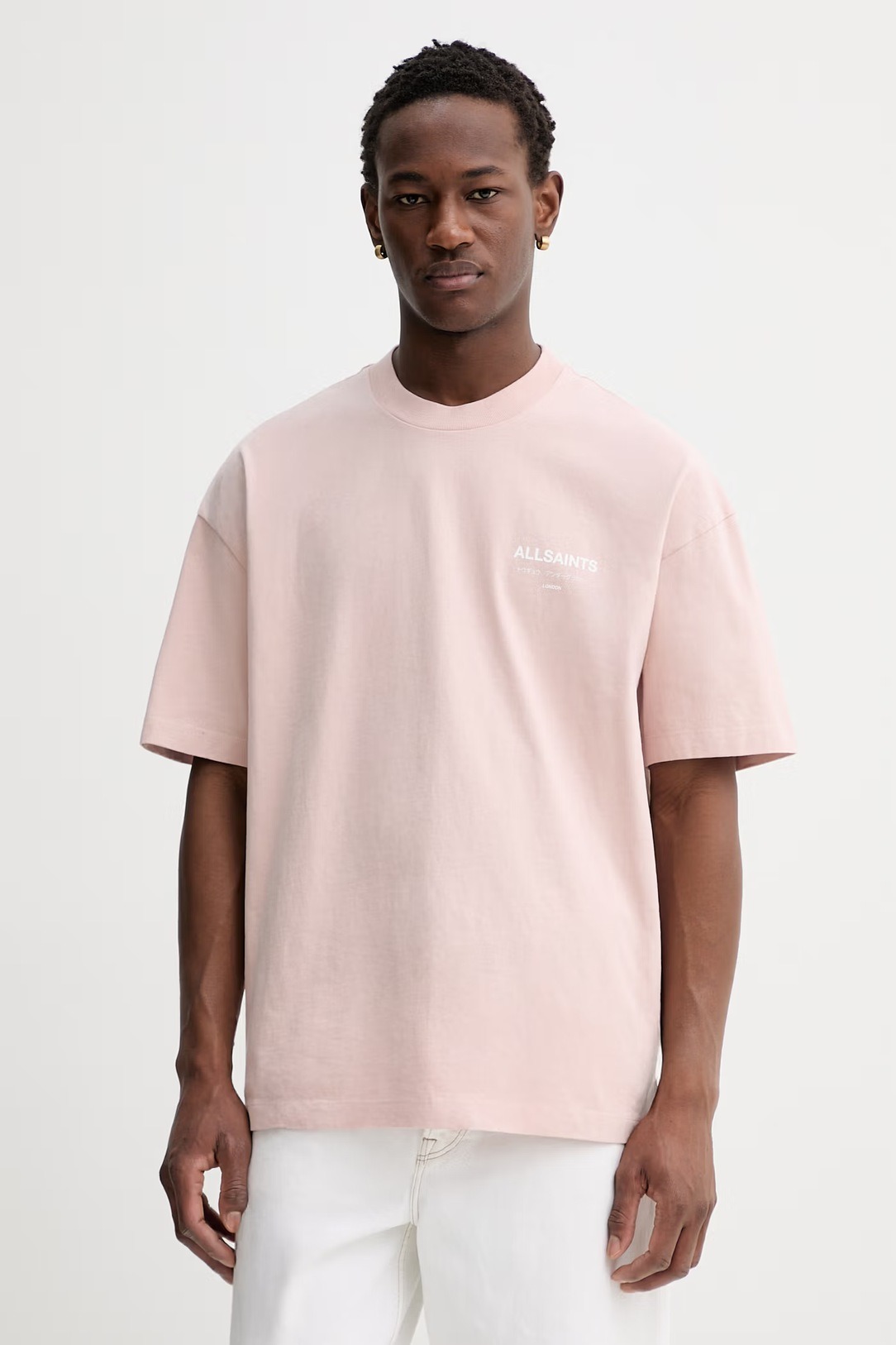 

Футболка Allsaints Underground Oversized Crew Neck, светло-розовый/белый