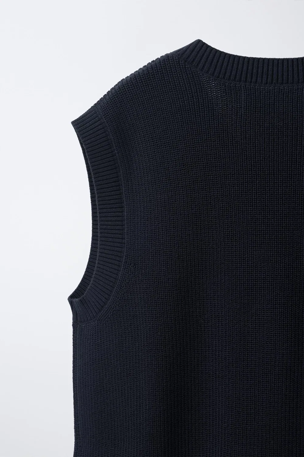 Вязаный жилет ZARA, Navy blue — фото 4