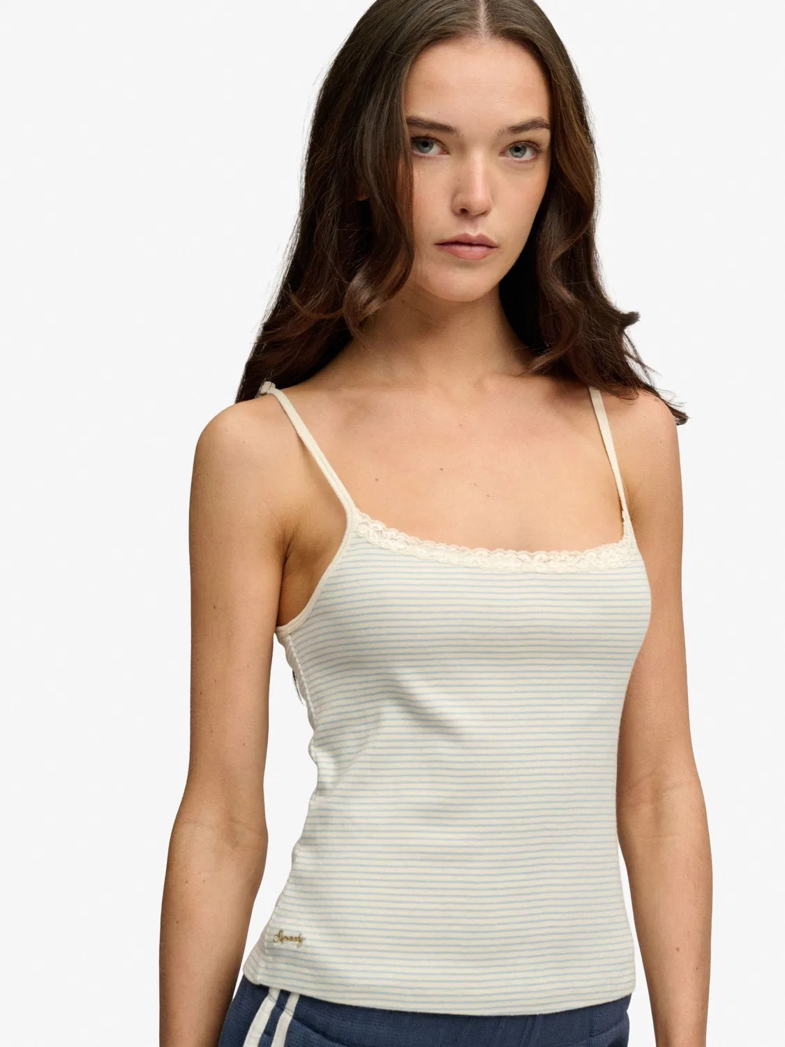 Топ на бретелях Superdry White Navy Stripe Lace Cami, белый
