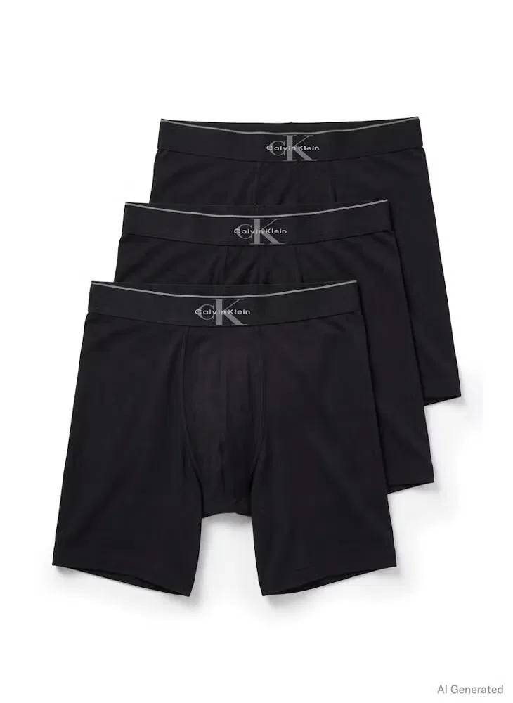 Трусы-боксеры хлопковые с эластаном, комплект из 3 штук, Graphic Monogram, Calvin Klein, черный