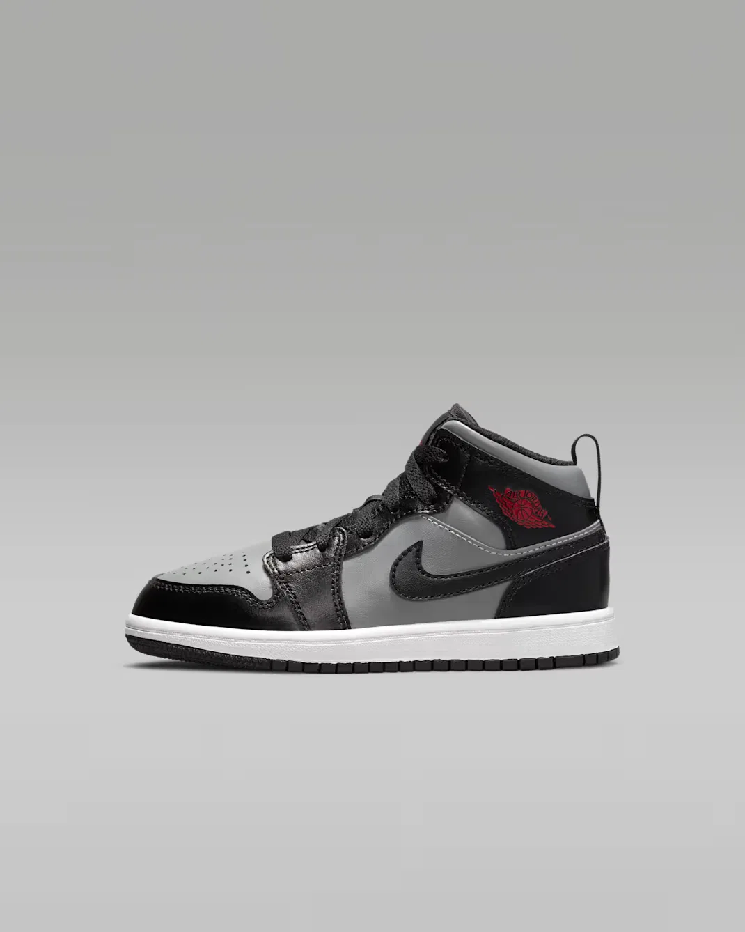 Детские кроссовки Jordan 1 Mid, Black/Particle Grey/White/Gym Red