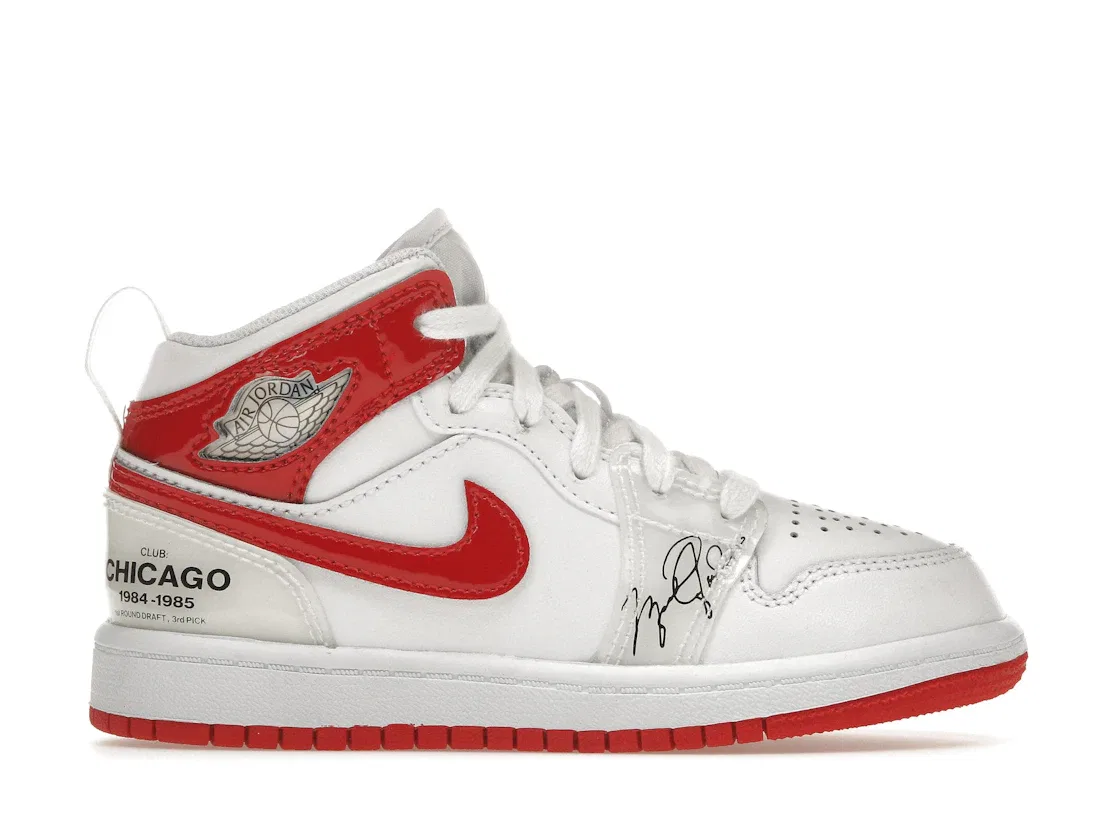 Детские кроссовки для мальчиков с принтом Jordan 1 Mid Rookie Season Jordan, White University Red