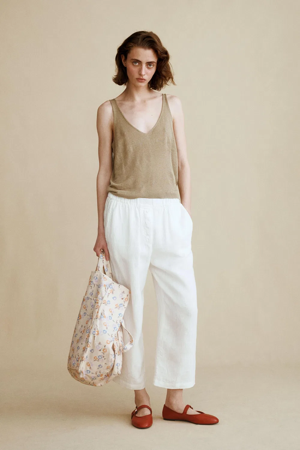 Брюки из 100% льна, созданные в рамках сотрудничества Caramel London и Zara., ecru-white