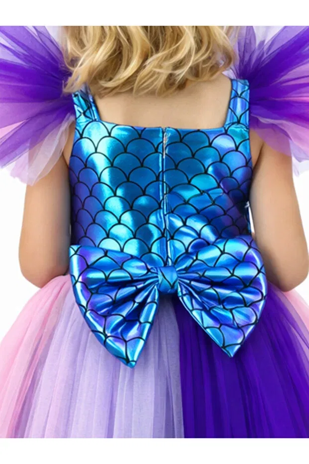 Детское платье для девочек с принтом Mermaid new evening dress & hair clip set Casabony, Blue — фото 3