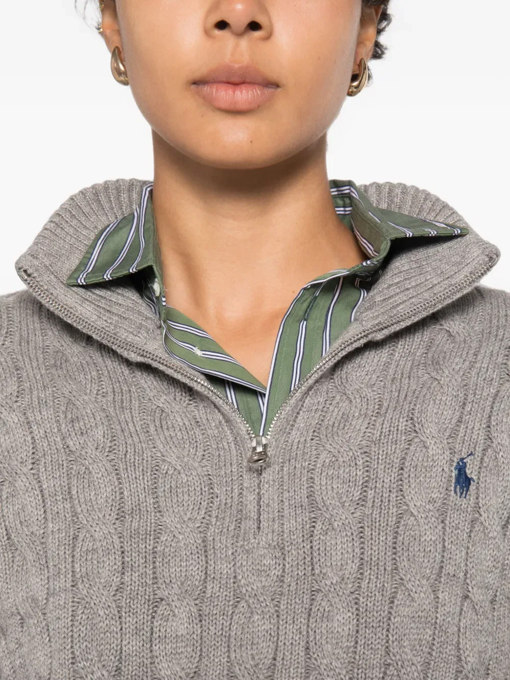 Свитер Polo Ralph Lauren фактурной вязки, светло-серый — фото 4