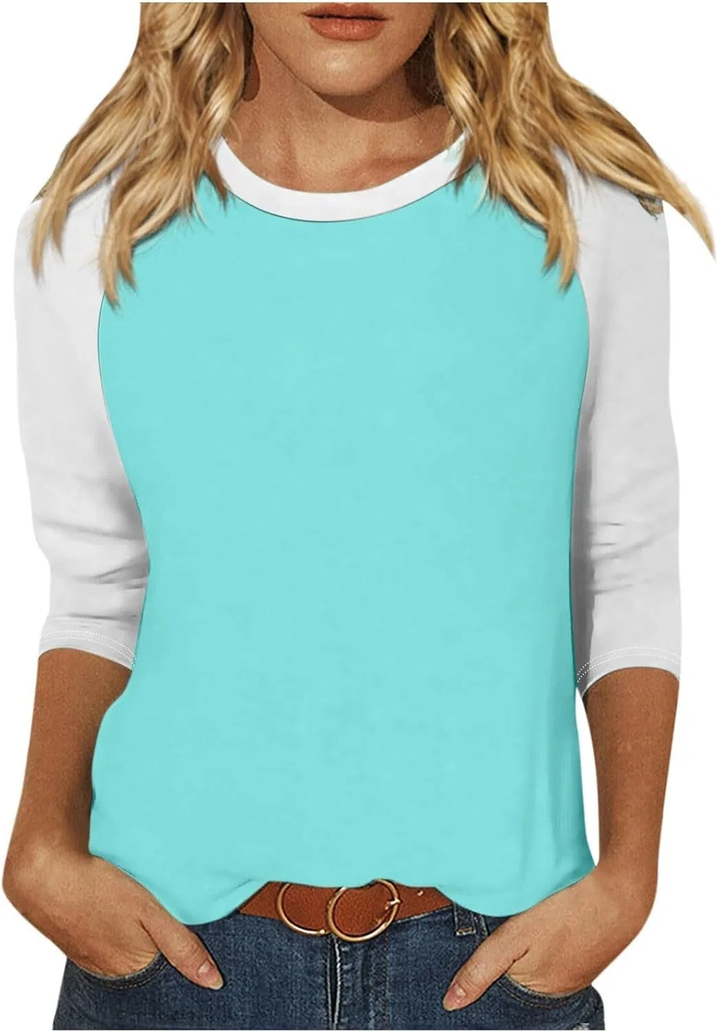 Женская футболка с длинным рукавом 3/4 Color Block, Mint Green