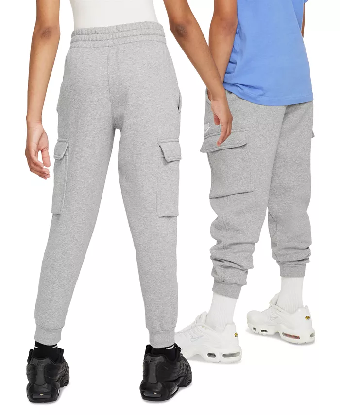 Мальчики и девочки 8-10 лет спортивная одежда Club Fleece карго-штаны Nike, серый — фото 3
