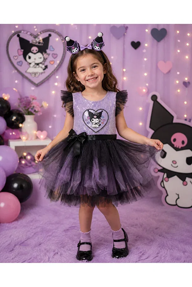 Детское платье для девочек с пайетками Kuromi Tutu Dress Tinytrends, Purple