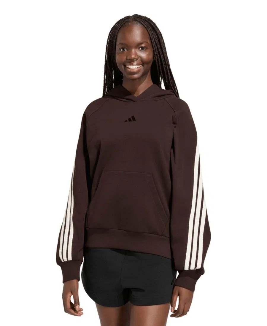 Худи свободного кроя с капюшоном и тремя полосами adidas, Aurora Coffee/White
