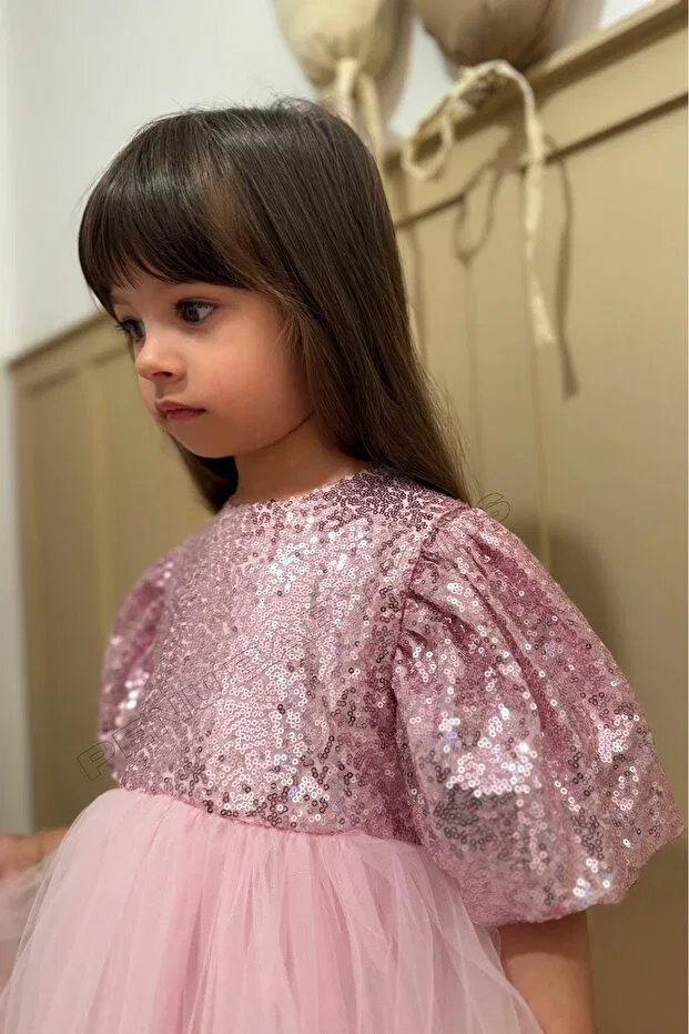 Детское платье для девочек с пайетками Little Miss Penu Baby Kids, Pink — фото 4
