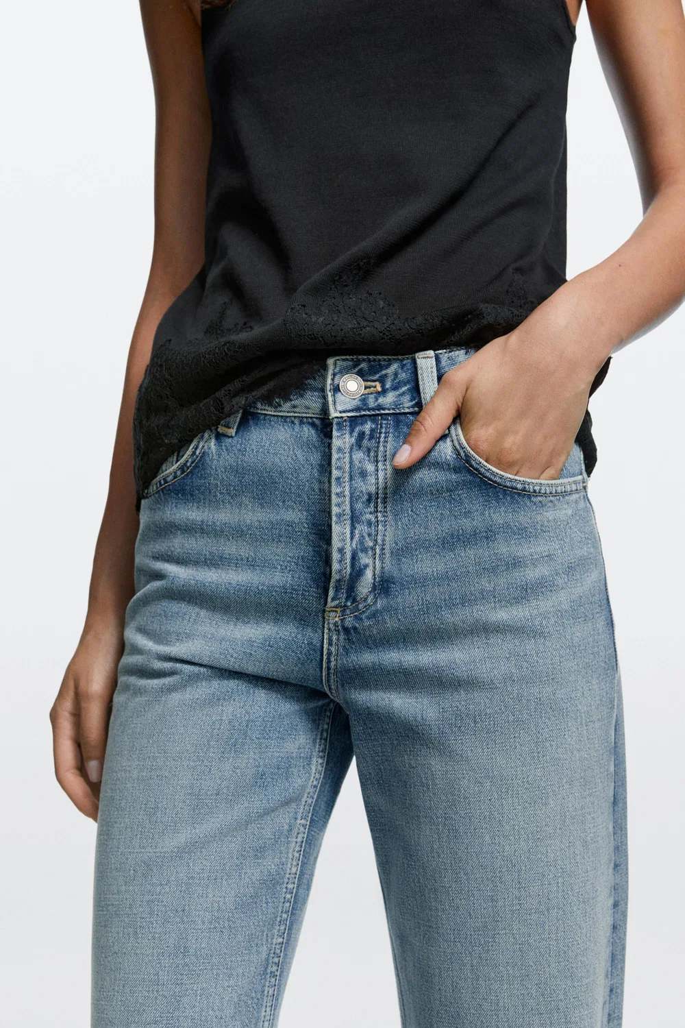 Джинсы Massimo Dutti Mid-Waist Wide-Leg, светло-голубой — фото 3